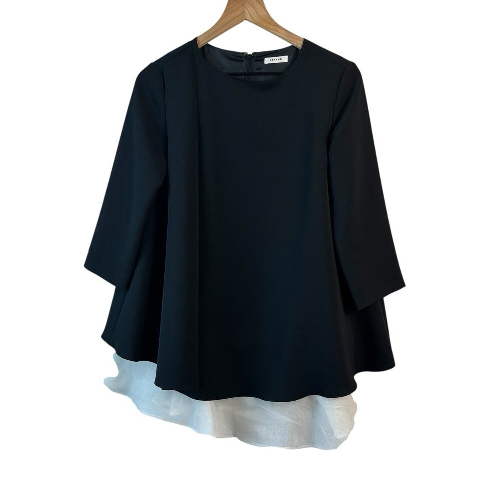 FRAY‎ I.D. Womens Top Medium Black White Lined Authentic Size 1 Flared Tunic